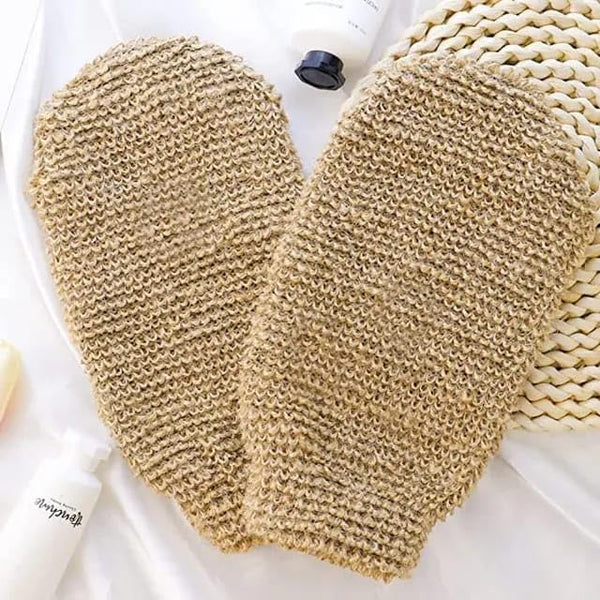 Eco Friendly Natural Hemp Exfoliating Bath Mitt Glove Jute Bath Sponge Scrubbing Hemp Glove (Pair)