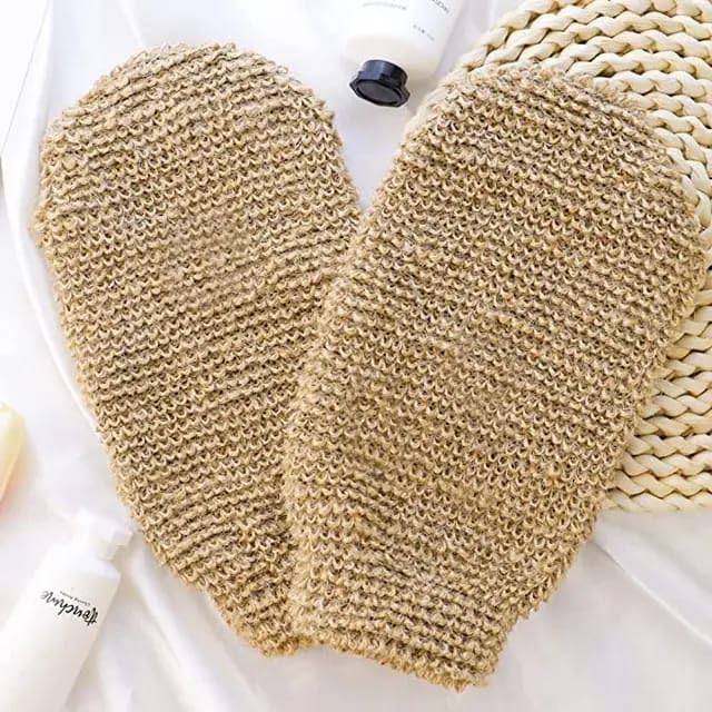 Eco Friendly Natural Hemp Exfoliating Bath Mitt Glove Jute Bath Sponge Scrubbing Hemp Glove (Pair)