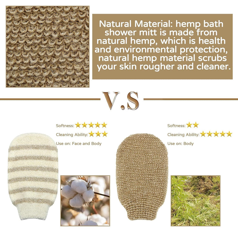 Eco Friendly Natural Hemp Exfoliating Bath Mitt Glove Jute Bath Sponge Scrubbing Hemp Glove (Pair)