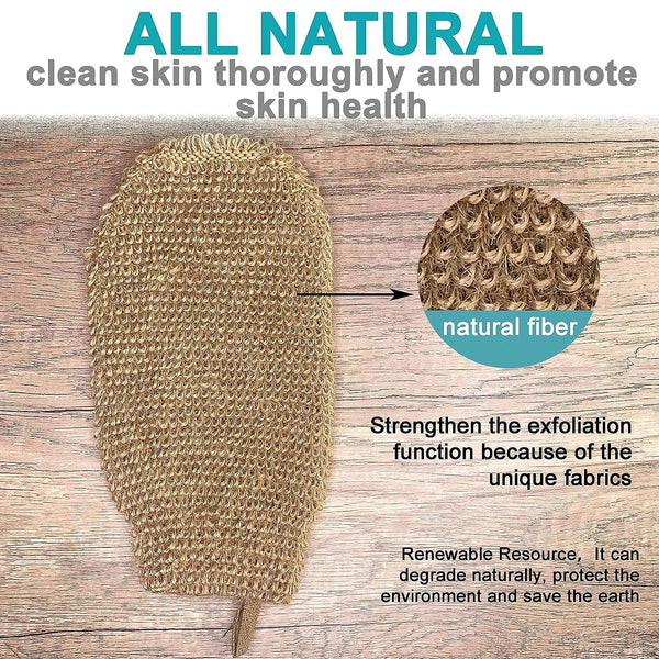 Eco Friendly Natural Hemp Exfoliating Bath Mitt Glove Jute Bath Sponge Scrubbing Hemp Glove (Pair)