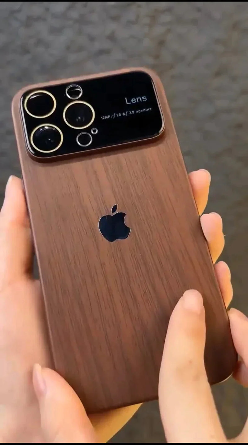 Full Lens Luxury Plating 3D Wooden Look Glossy Case For iPhone SERIES With Logo- Apple iPhone 13 Pro Max