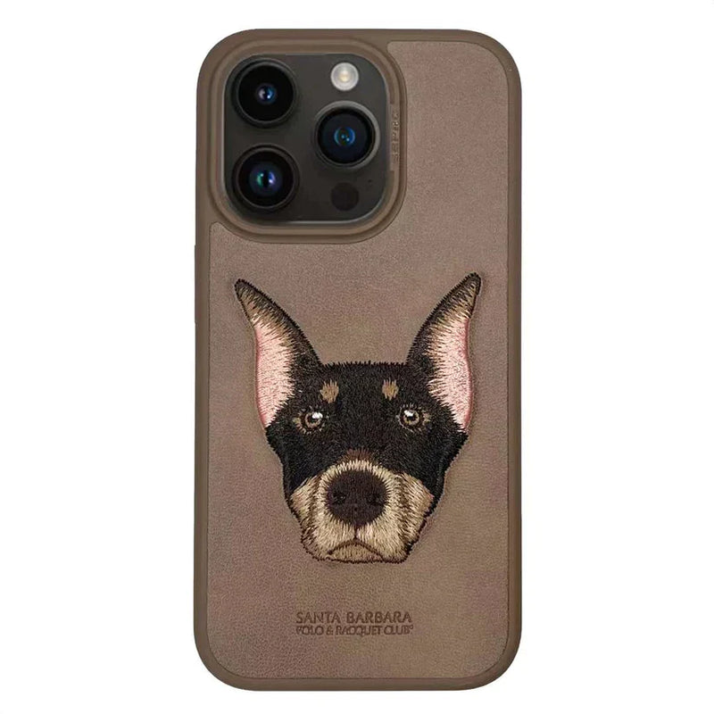 Santa Barbara Polo & Racquet Club ® Luxury Curtis Series Leather Case for iPhone 15 Series - Dog (Brown)