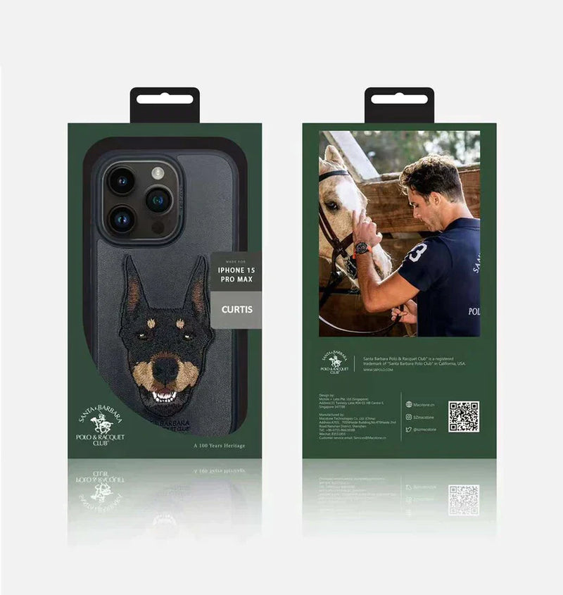 Santa Barbara Polo & Racquet Club ® Luxury Curtis Series Leather Case for iPhone 15 Series - Dog (Black)