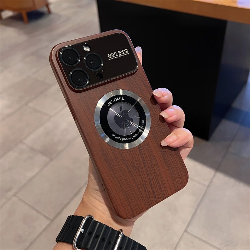 Wood Grain Large Window Magnetic Case For iPhone 15 Series